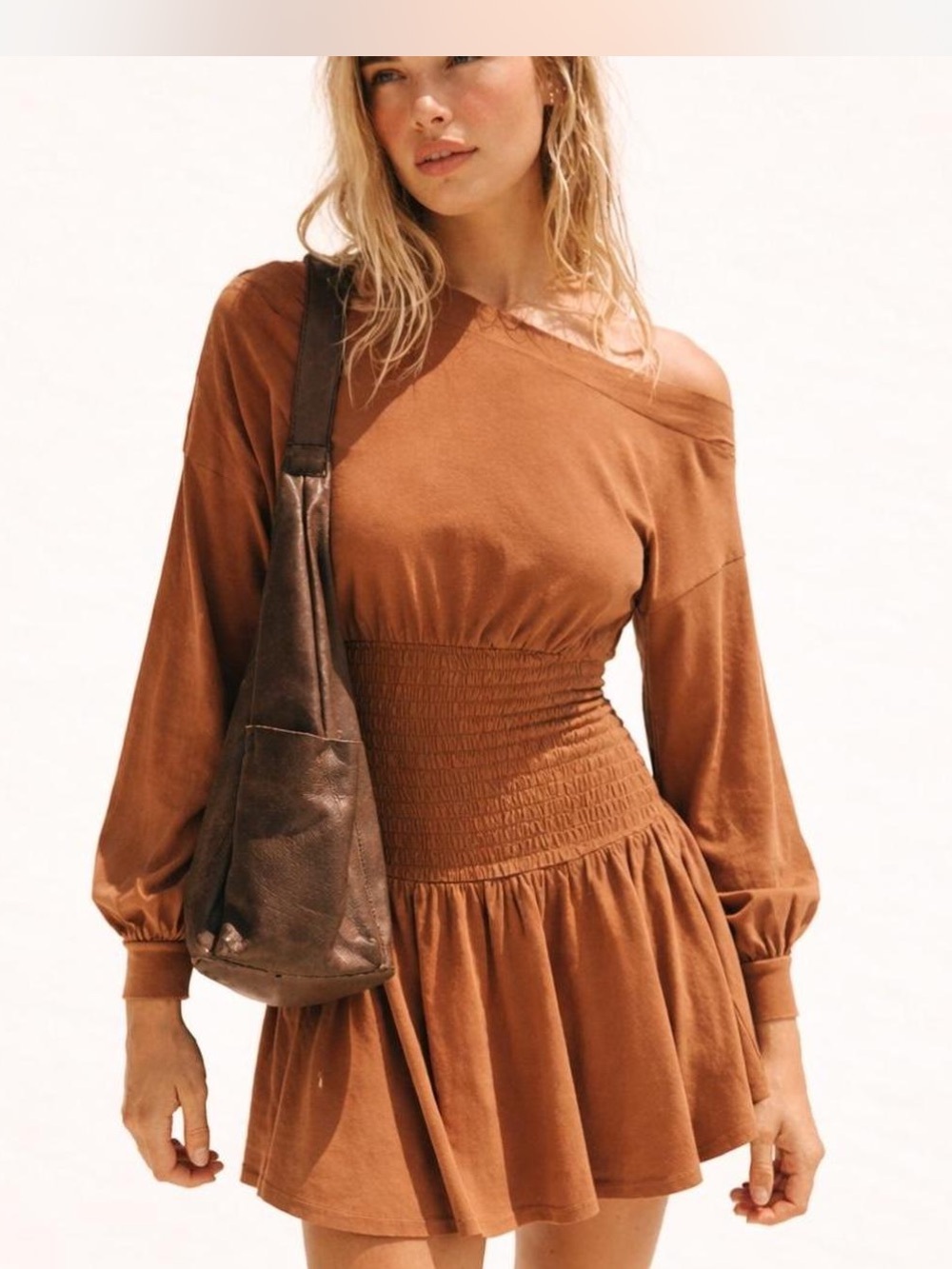 Free People NWT Scorching Hot Mini Dress Brown Boho Festival Vacation Dress